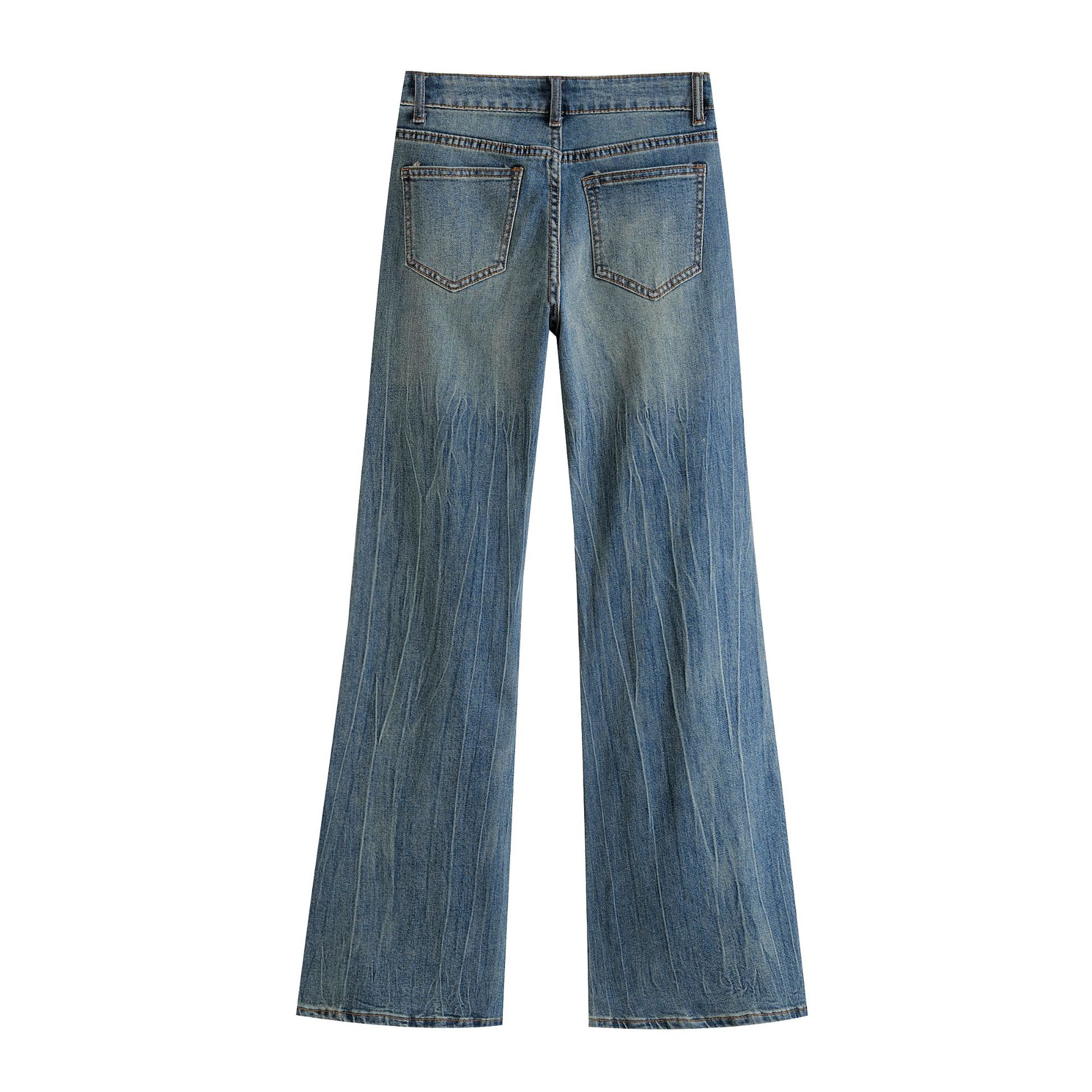 Mid low waist floor length flared pants jeans