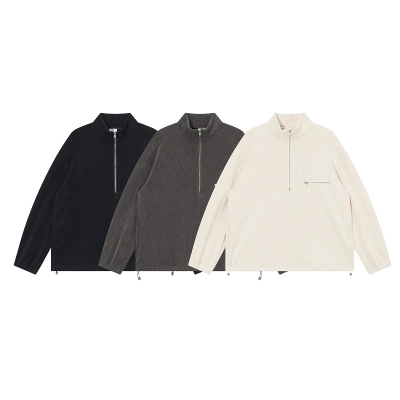 Cotton Letter Print Oversized Mock Neck Zipper Hoodie