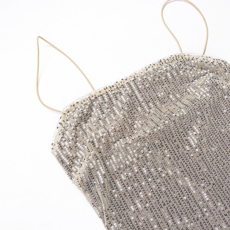Square Neck Sleeveless Knit Fitted Embellished Dress