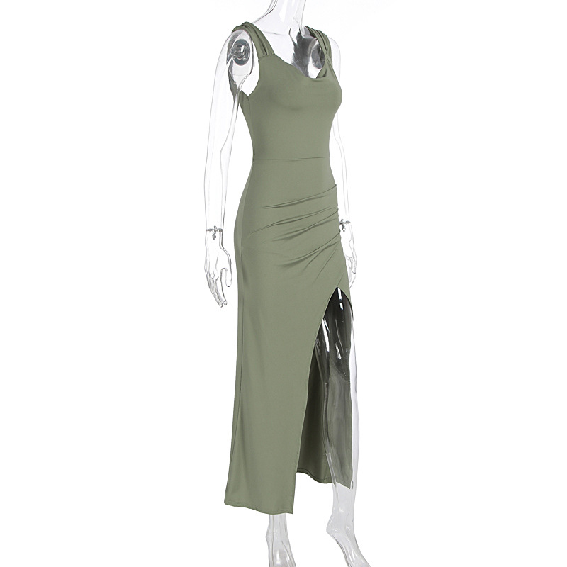 Sleeveless backless lace up slim slit dress