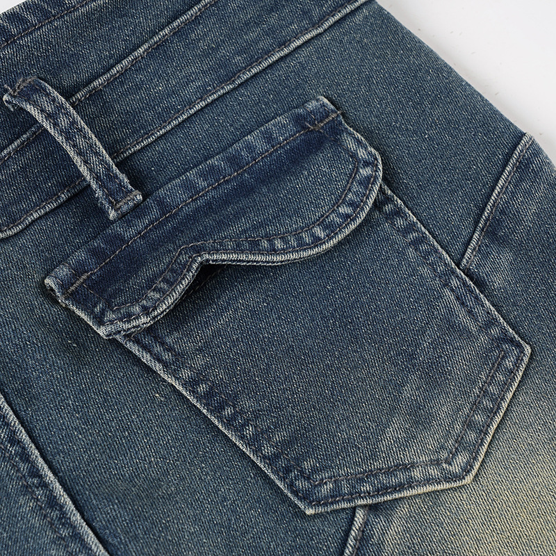 Split low waist straight leg small leg jeans