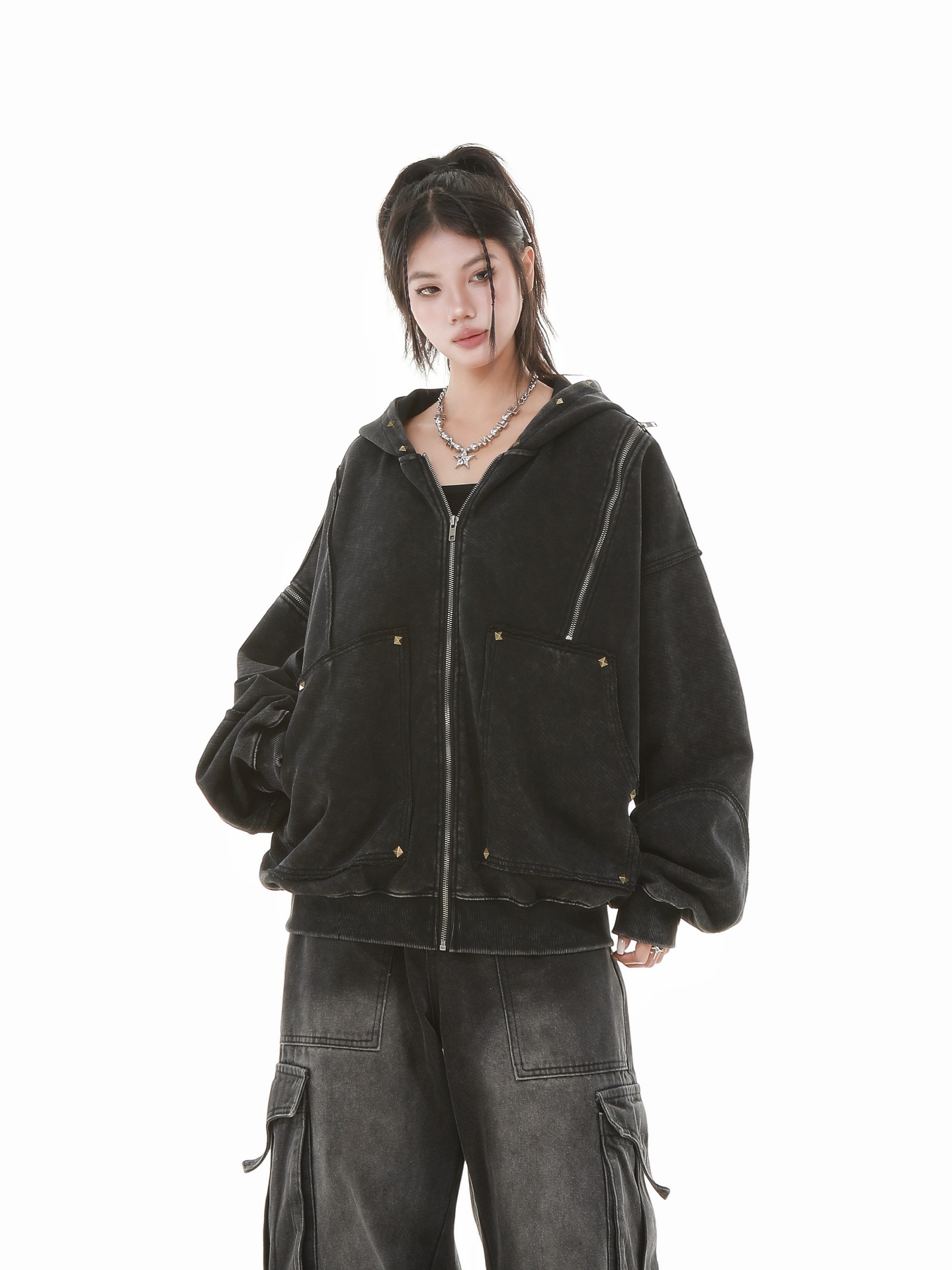 American Vintage Loose Fit Zipper Front Hoodie