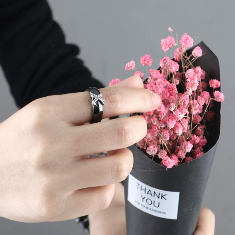 Black White Stainless Steel Ring