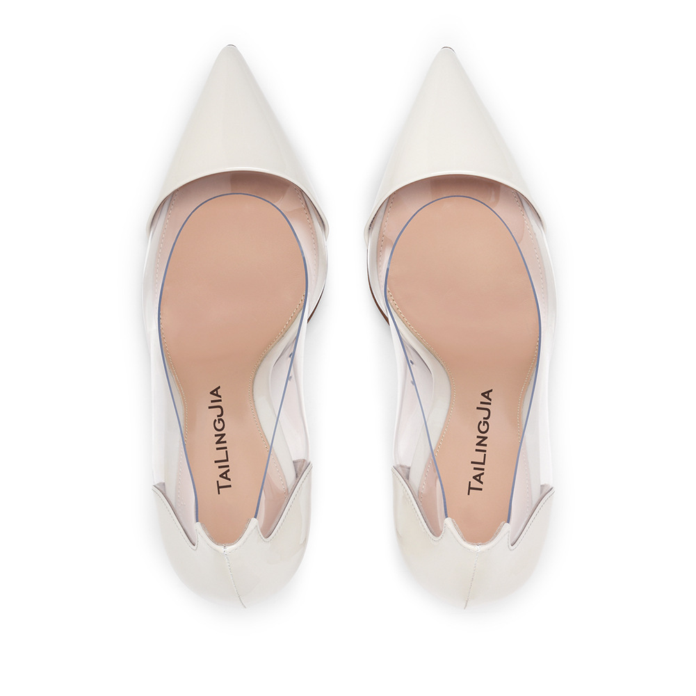 PVC Spliced Pointed High Heel Single Shoes Large Womens Shoes Fashion Shoes
