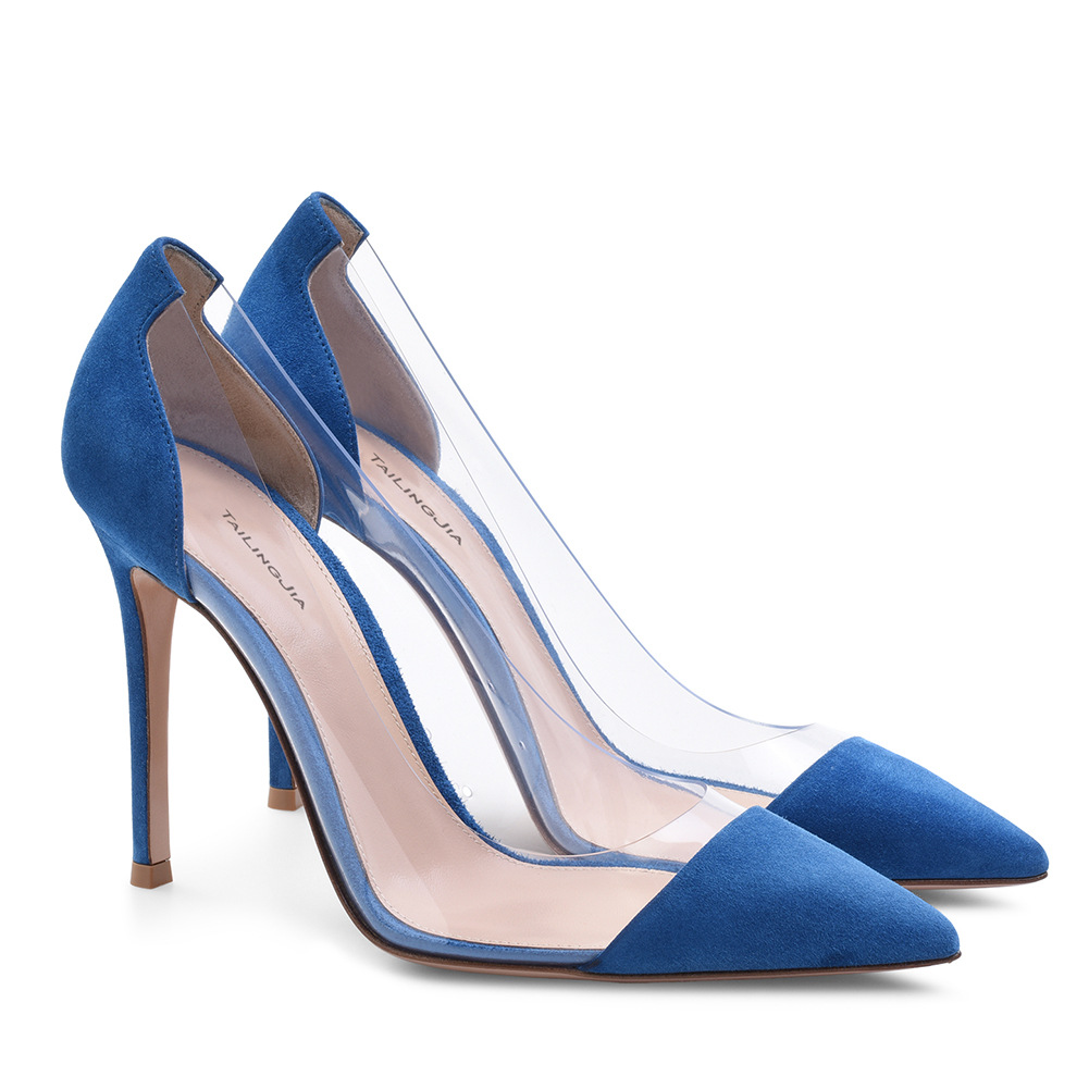 PVC Spliced Pointed High Heel Single Shoes Large Womens Shoes Fashion Shoes
