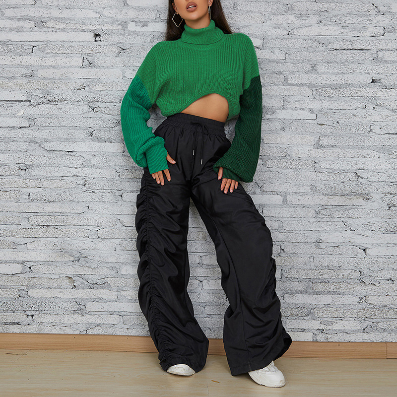 Ladies Asymmetric Textured Cropped High Neck Sweater