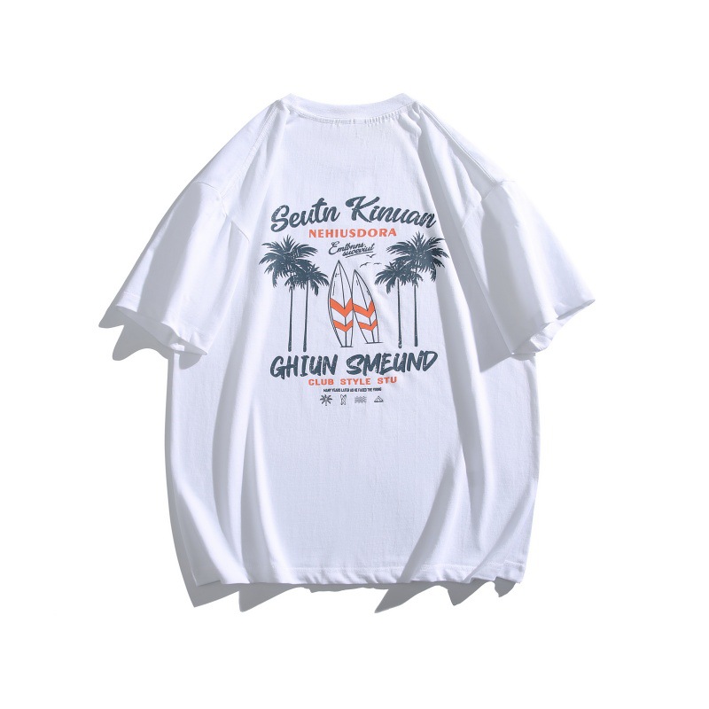 Coconut print loose round neck short sleeved shirt