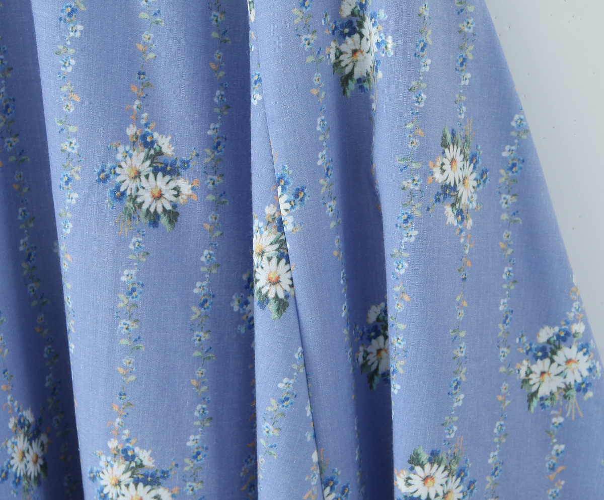 Women's Clothing Vintage Blue Small Chrysanthemum Mid-length Dress