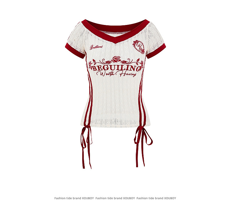 V-neck Slightly T-shirt for Women Short Sleeve Slim Fit