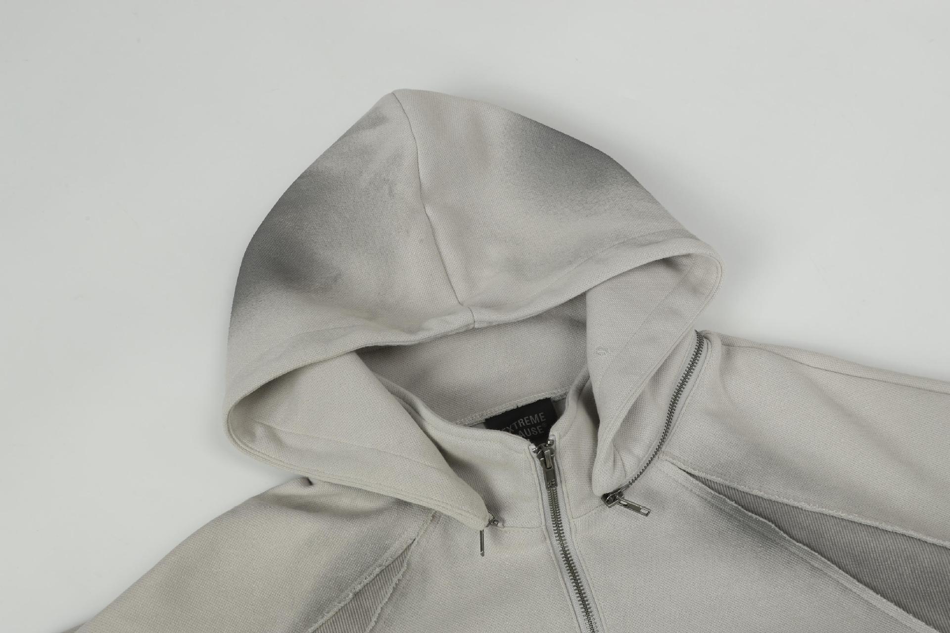 Vintage Workwear Slit Hem Zipper Hoodie