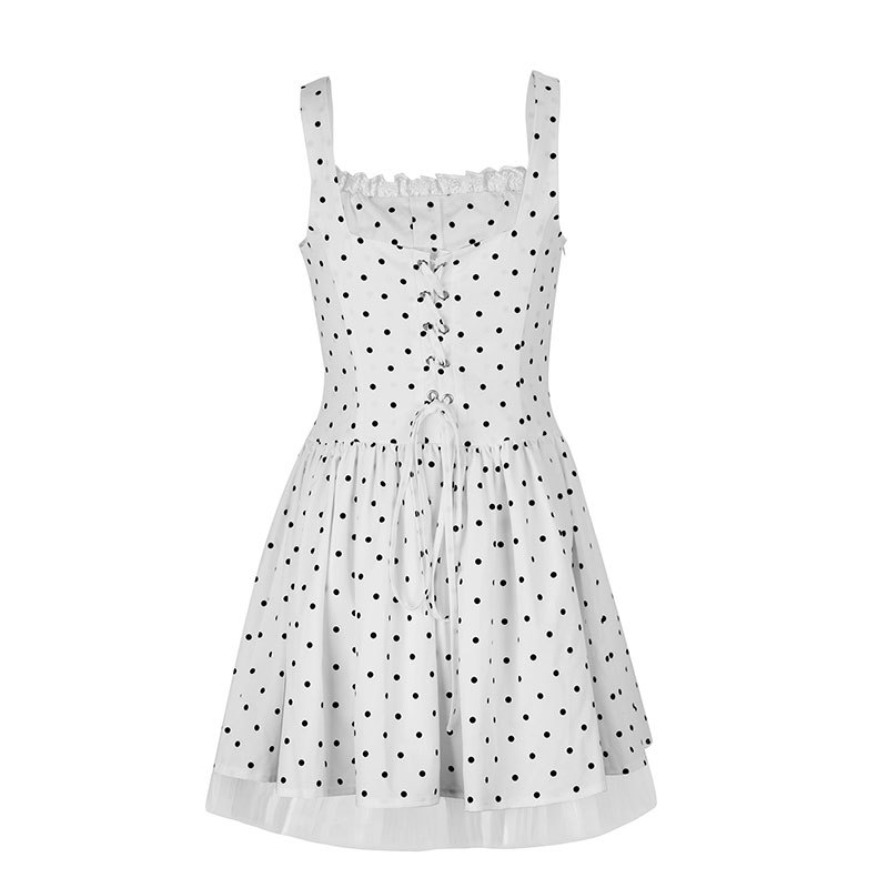 Polyester Sleeveless Spotted Midi Fitted Ball Dress