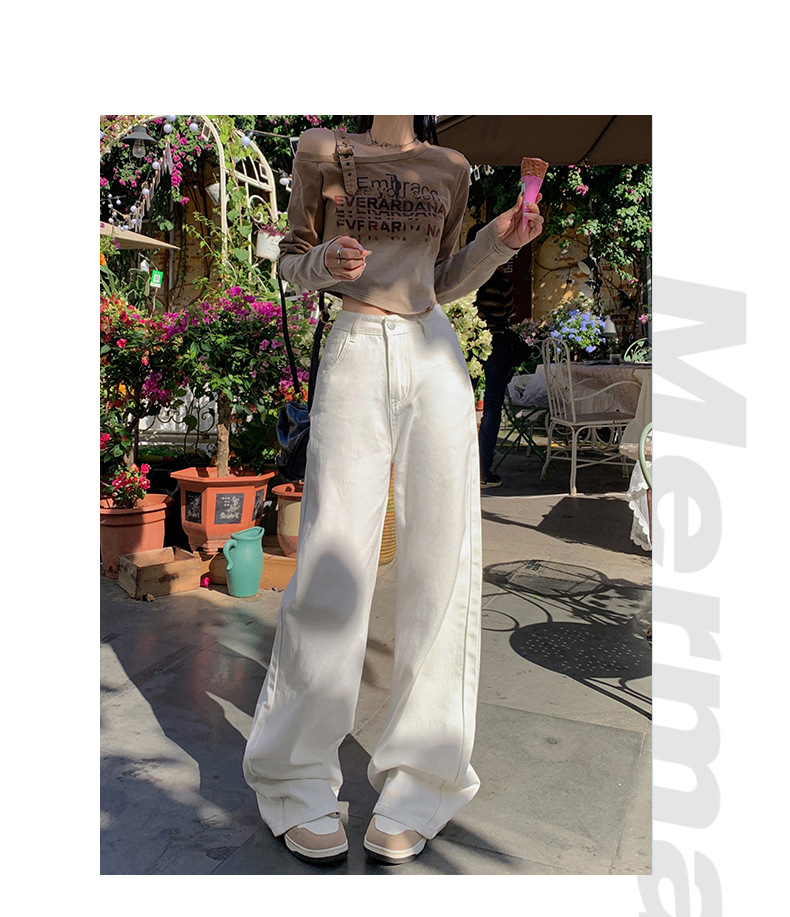 Women's Simple Wide-Leg Jeans High-Waist Loose All-Match Pants