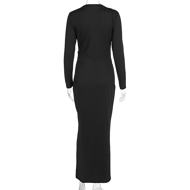 Round Neck Sleek Ruched Polyester Dress