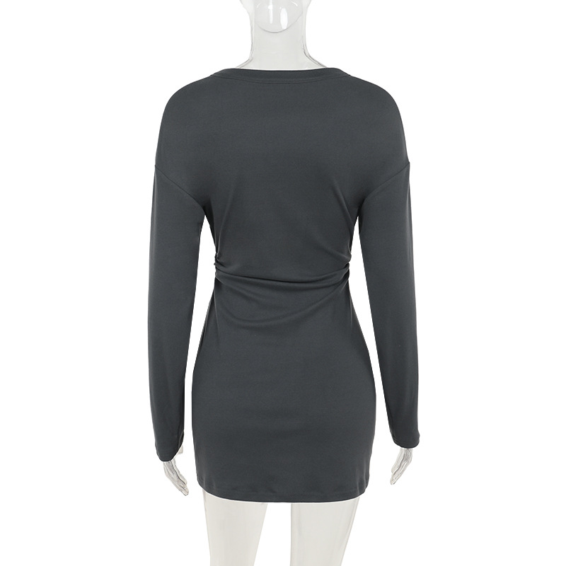 Long Sleeve Plunging Neck Mini Empire Dress