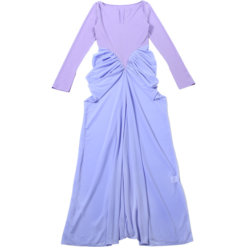 Contrast Paneled Bodycon V-Neck Full Sleeve Twill Dress