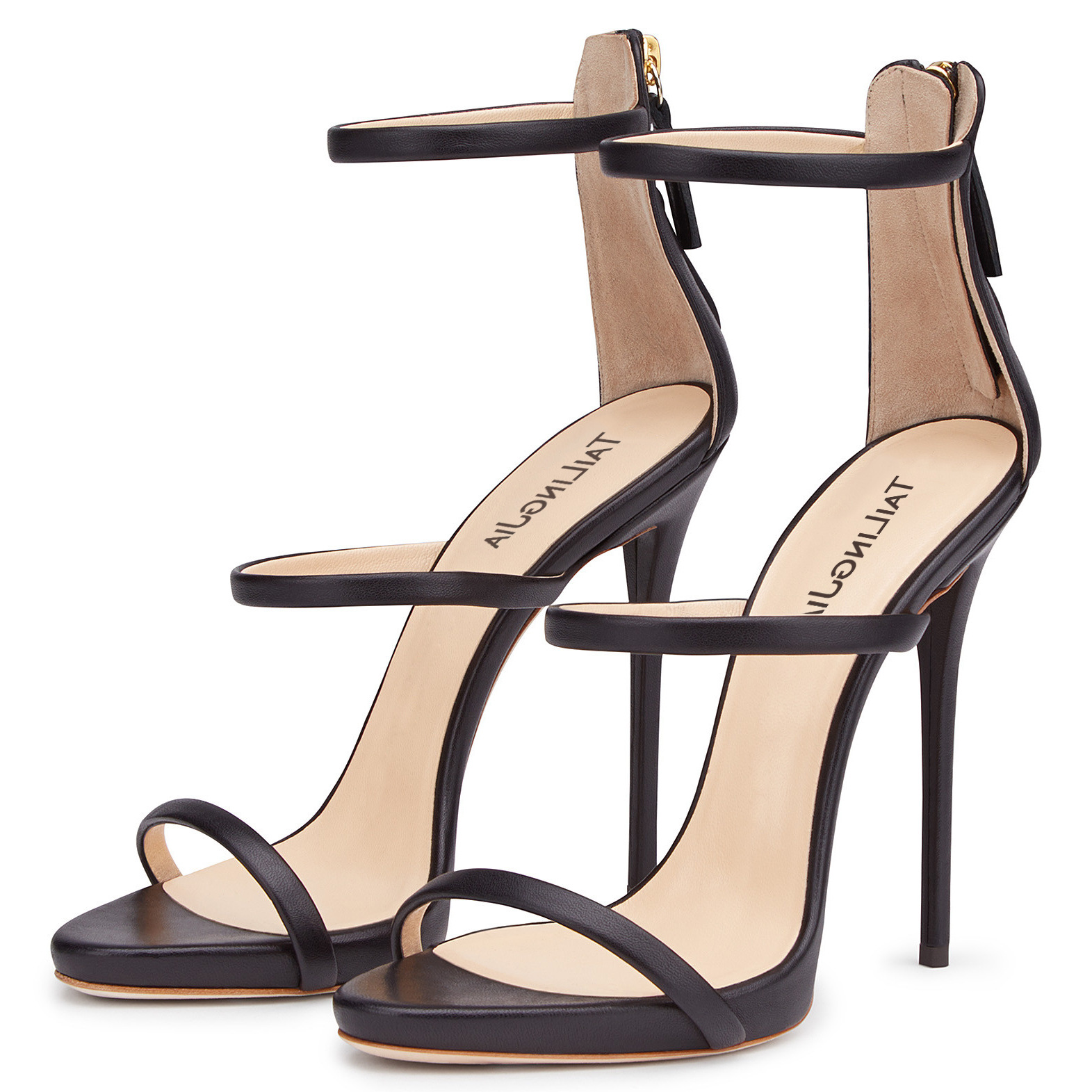 Women's Peep-Toe Faux Leather Rear Zip Stiletto Sandals