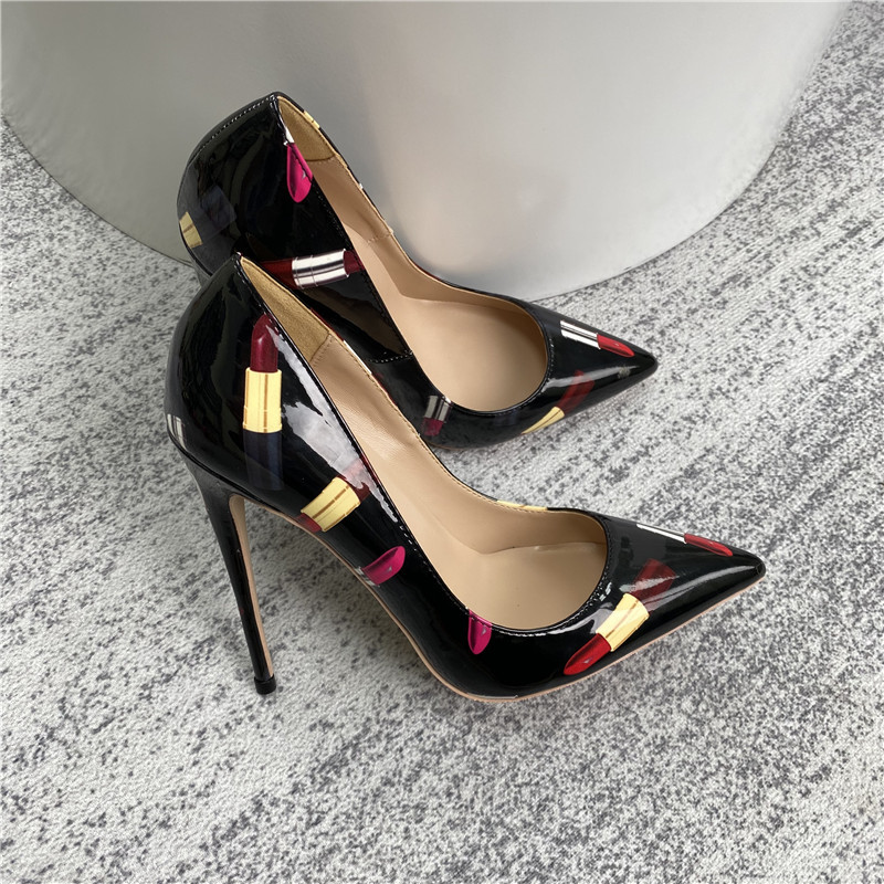 Slogan Graffiti Celebrity High Heels, Pointed Slim Heels, Shallow Mouth Single Shoes