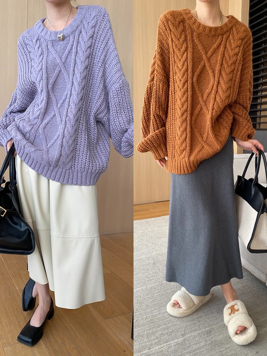 Relaxed Fit Solid Long Sleeve Sweater