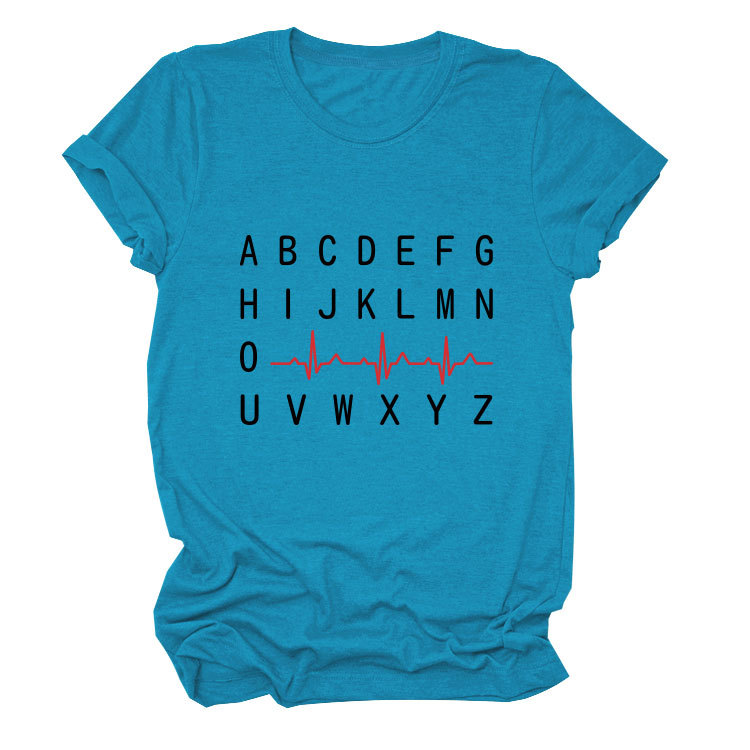 Ladies Geometric Print Round Neck Short Sleeve Tee