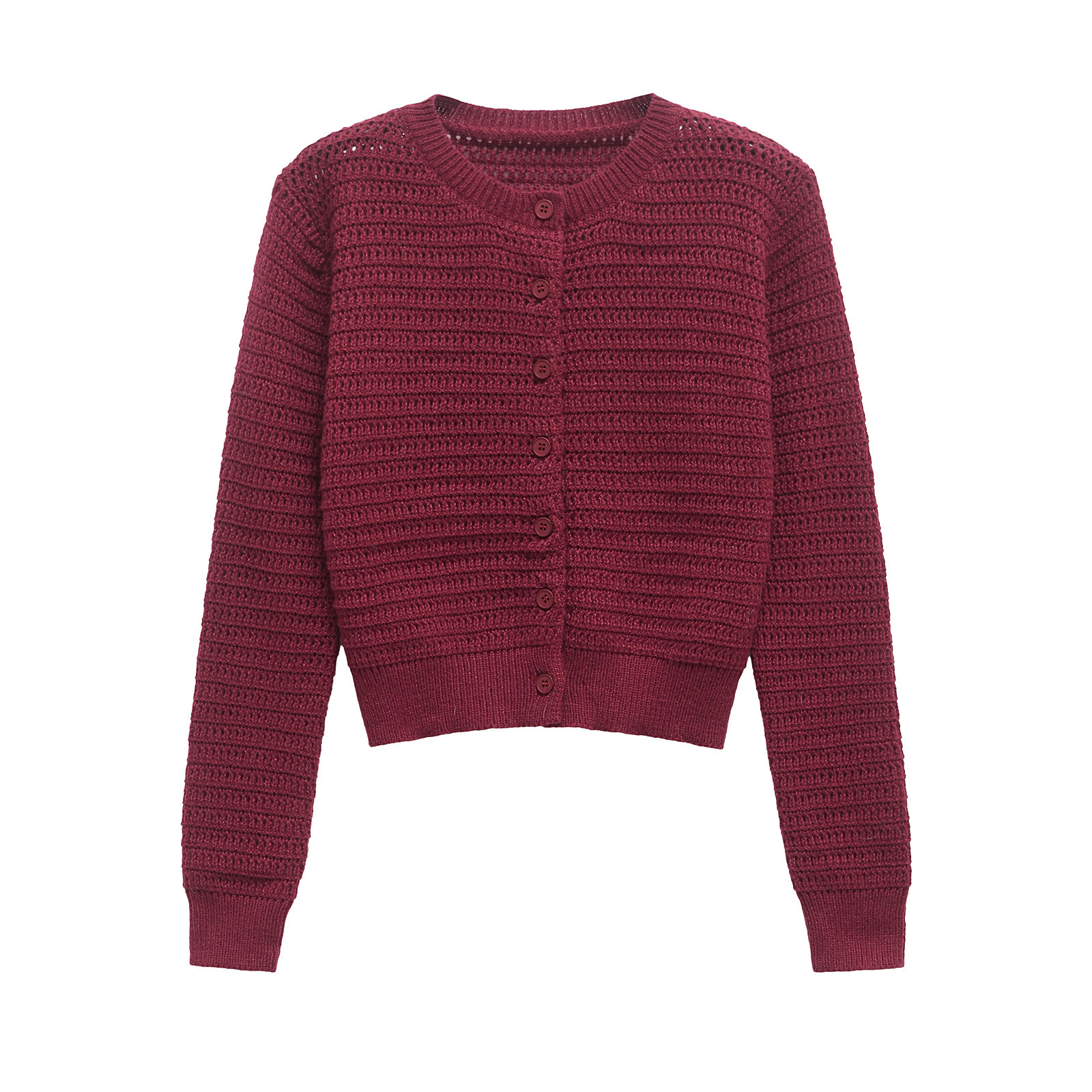 Solid Color Polyester Full Sleeve Button Front Cardigan