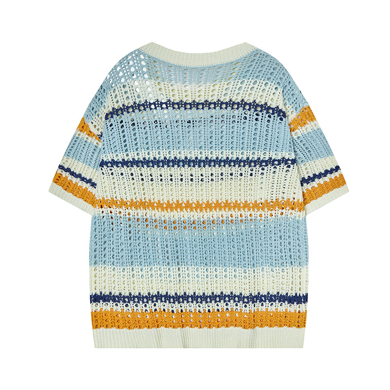 Mens American Vintage Cutout Two-Tone Striped Crew Tee