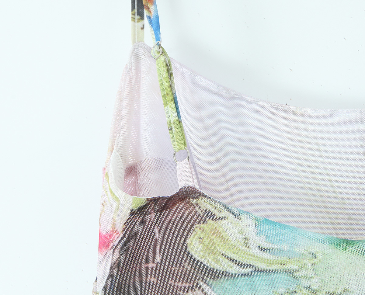 Elastic Mesh Body-Shaping Printed Floor-Length Strapless Dress