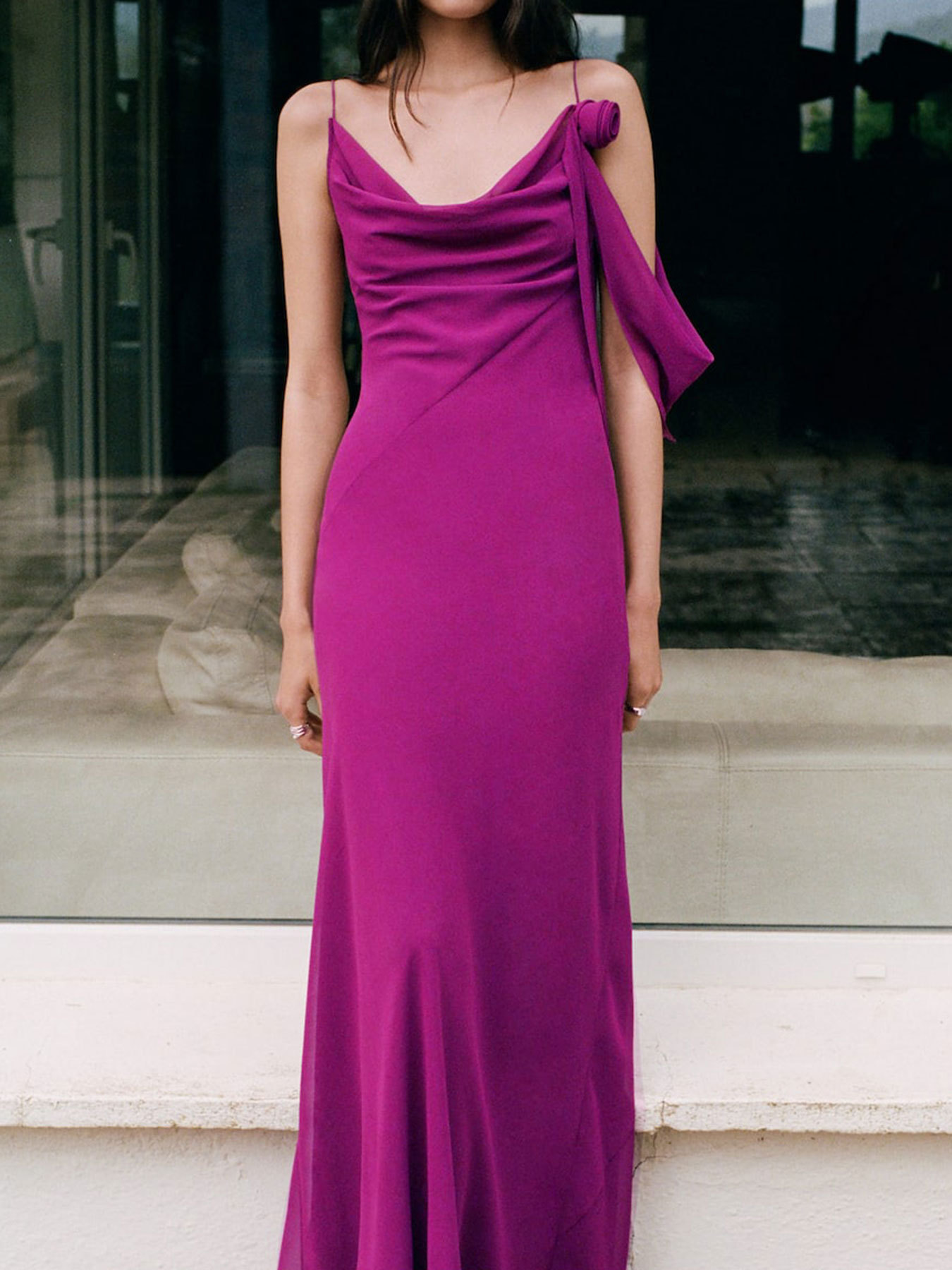 Shoulderless Ruched Fitted Open Back Evening Dress