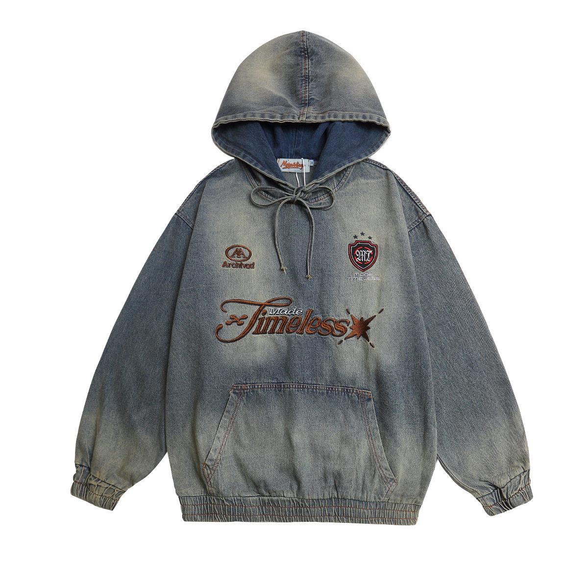 Faded Blue Cotton Embellished Hoody