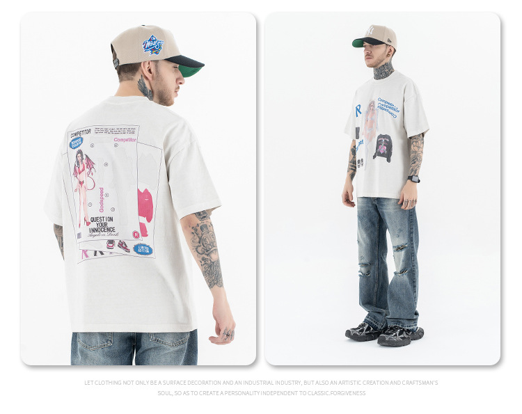 Vintage Washed Casual Round Neck Short Sleeve T-Shirt for Men