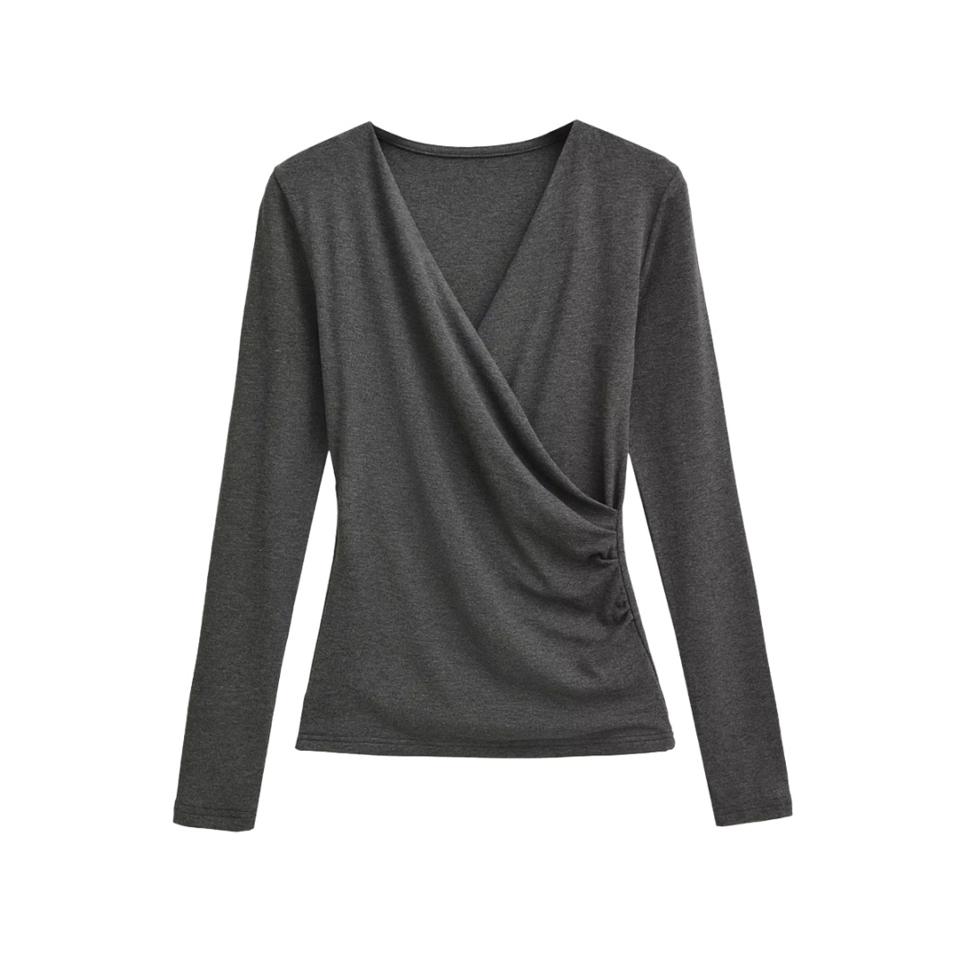 Ladies Plunge Crisscross Full-Sleeved Slim Fit Tee