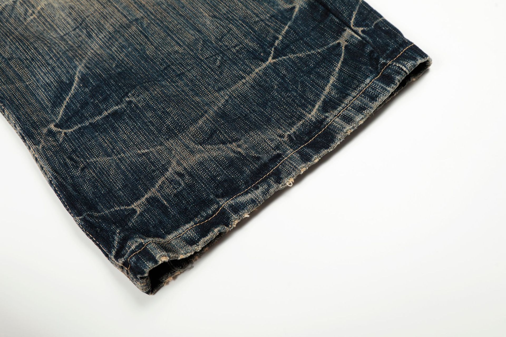Street Vintage Washed Bamboo Texture Design Loose Wide-Leg Denim Pants for Men and Women