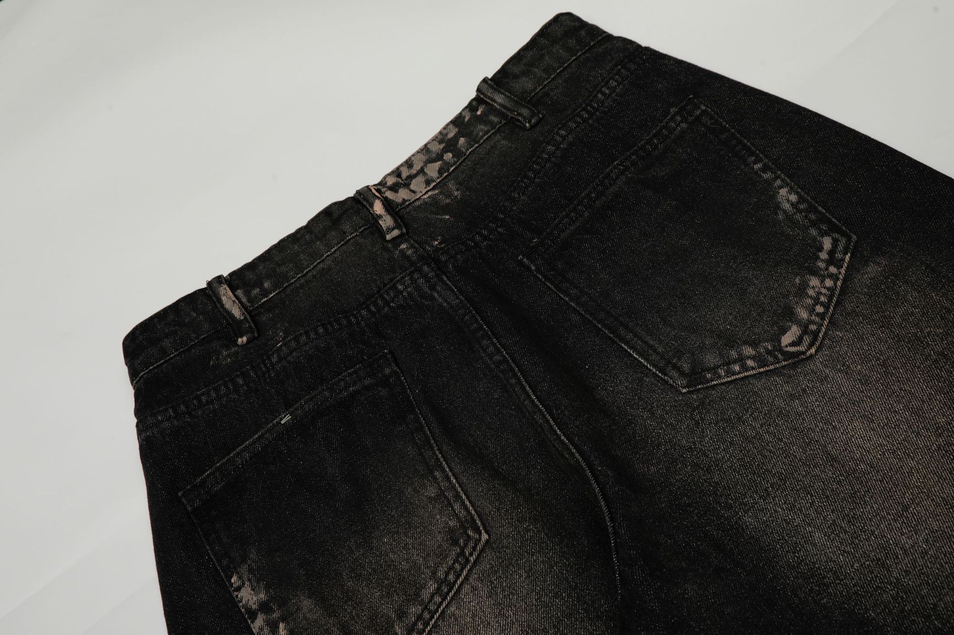 Retro Unisex Trendy Washed Black Splatter Design Men's Loose Wide-Leg Jeans
