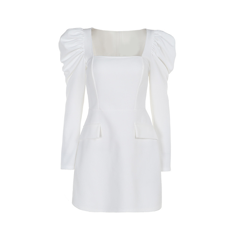 Bateau Neckline A-Line Long Sleeved Mini Dress