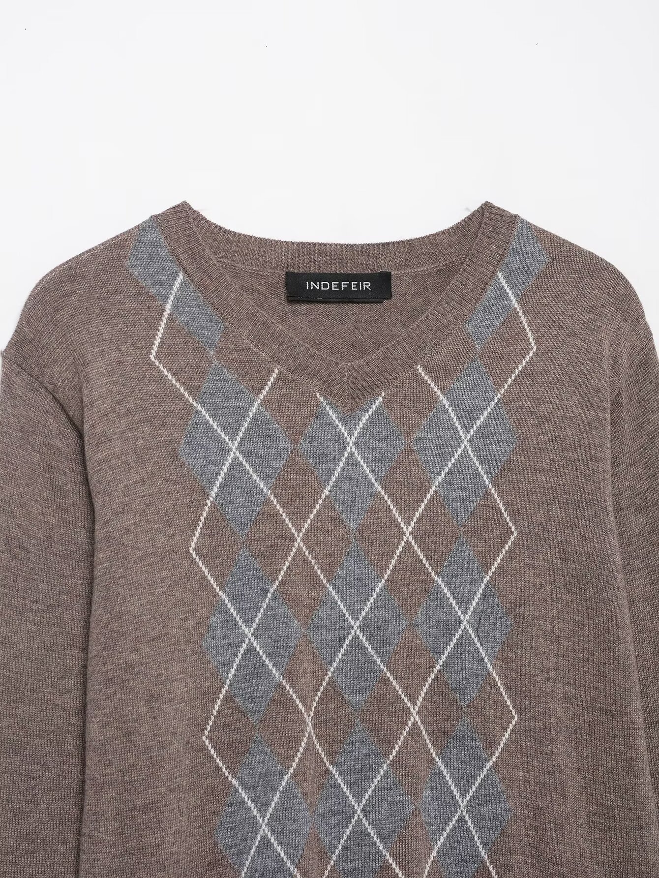 European Full Sleeve Argyle Knit Sweater