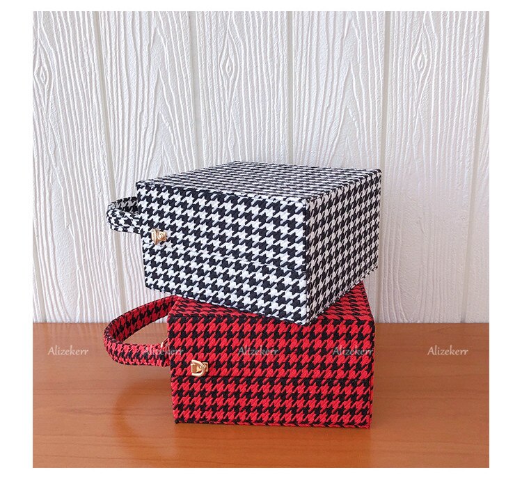 With Code Lock Houndstooth Box Shoulder Bag New Elegant Korean Purses And Handbags Female Big Square Crossbody Retro Bag