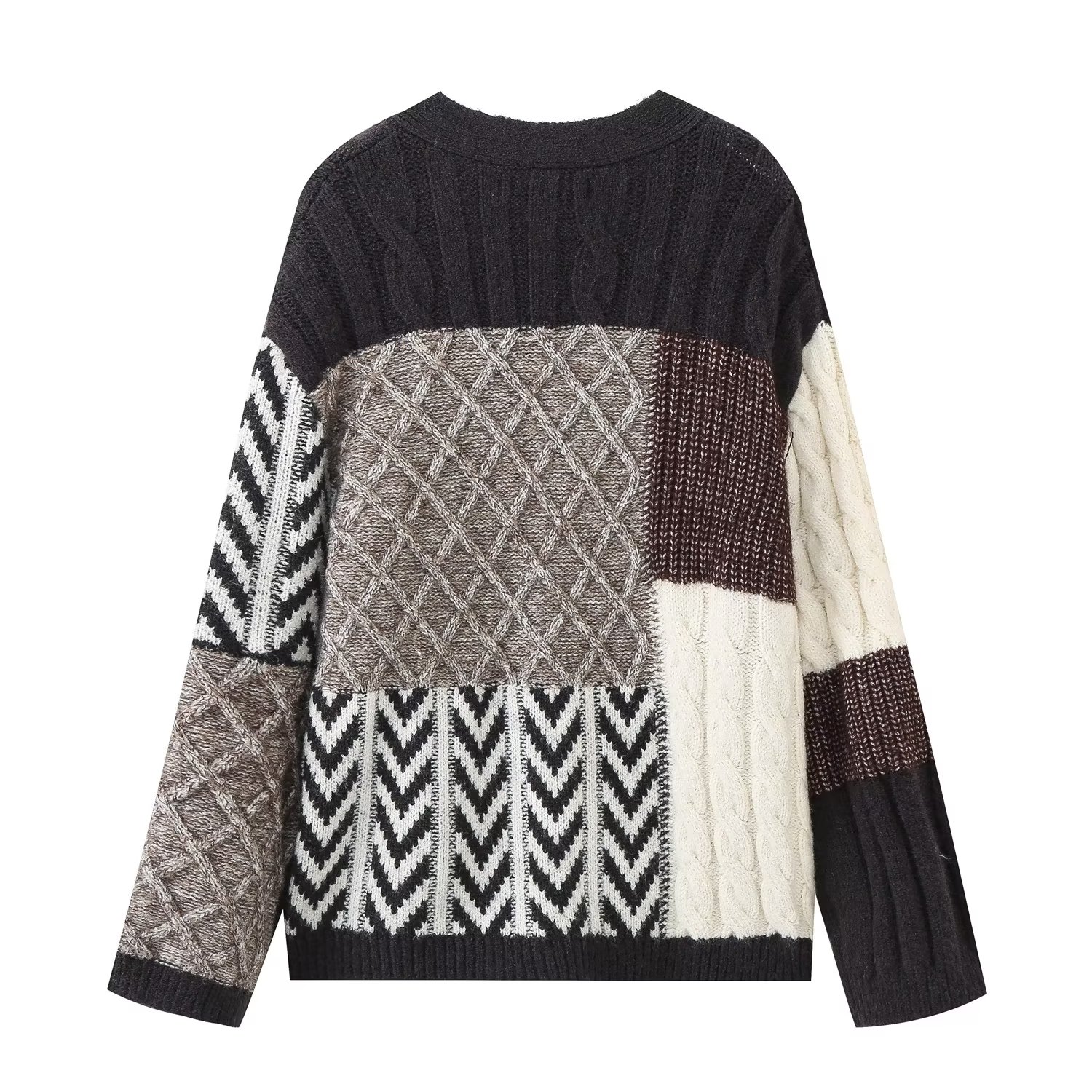 Ladies Color-Block Button Front Cardigan