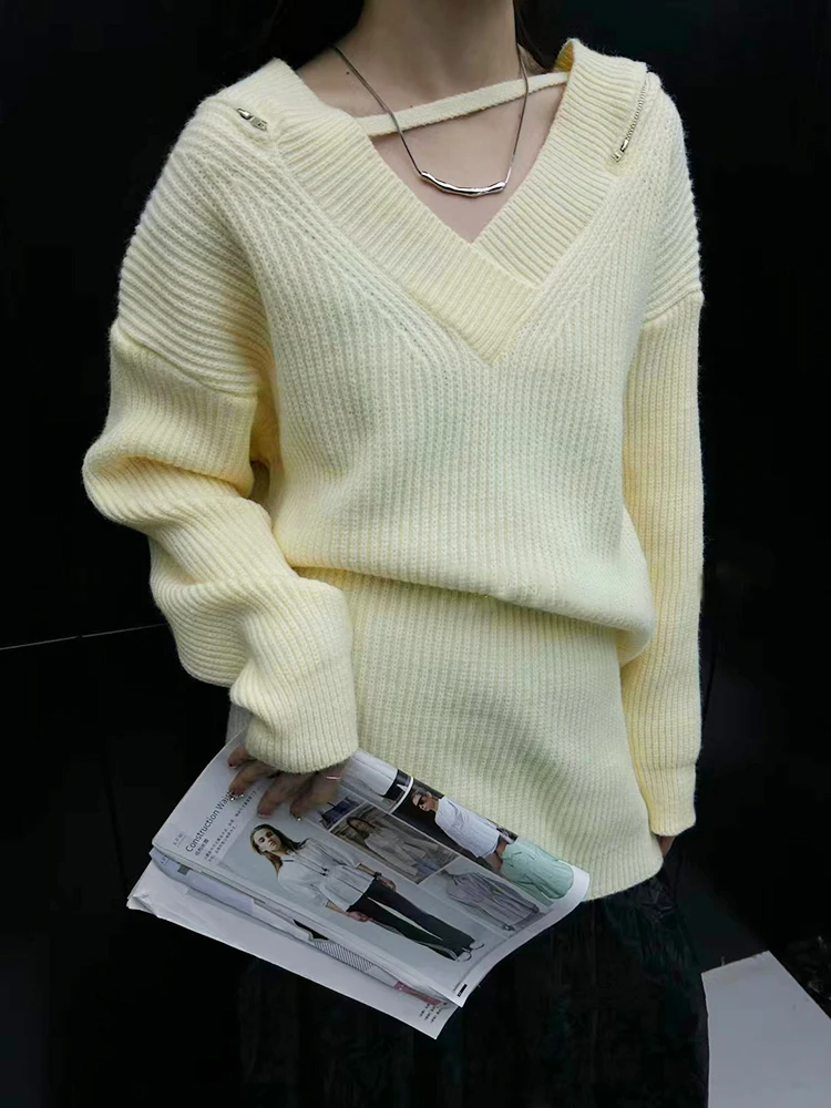 Slouchy Plunging Bardot Colorblock Zip Sweater