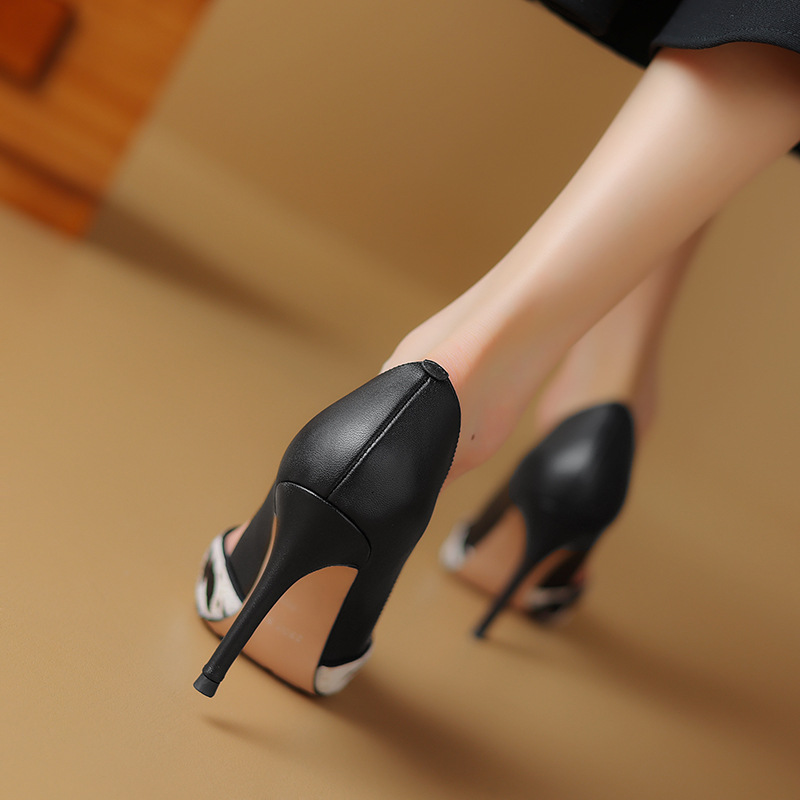 Pointed thin high heels, color blocking horse hair, sexy spicy mom, banquet single shoes for women
