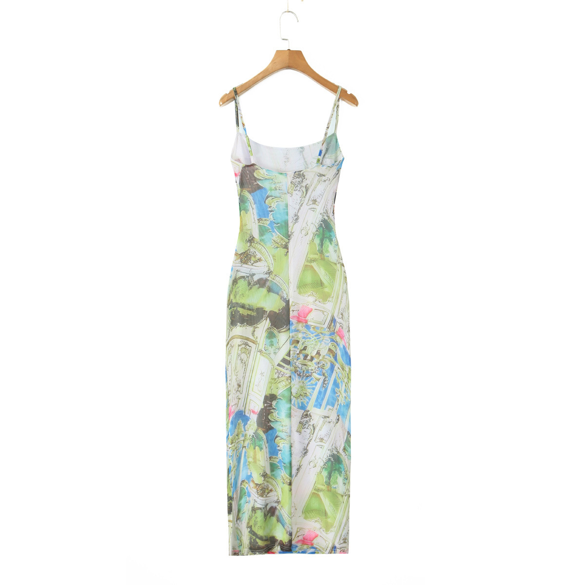Elastic Mesh Body-Shaping Printed Floor-Length Strapless Dress