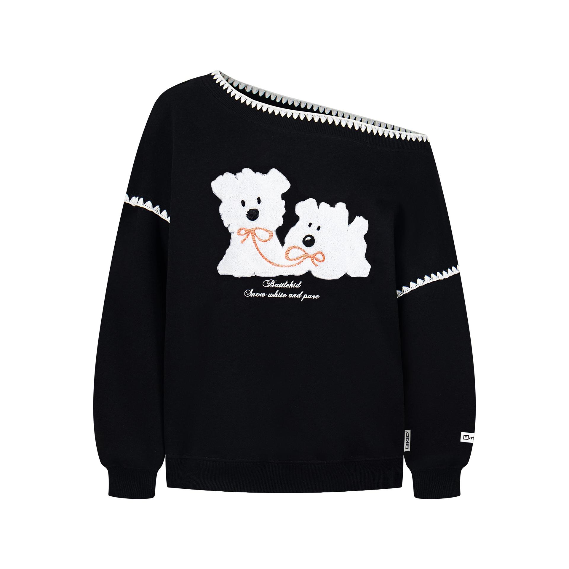 Asymmetric Cut Cotton Puppy Motif Hoodie
