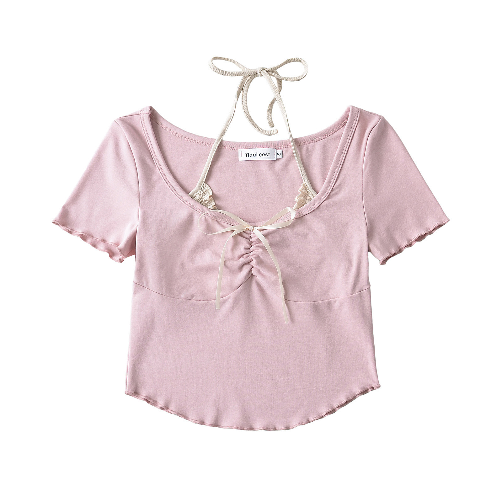 Faux Double Knot Short Sleeve Halter Top