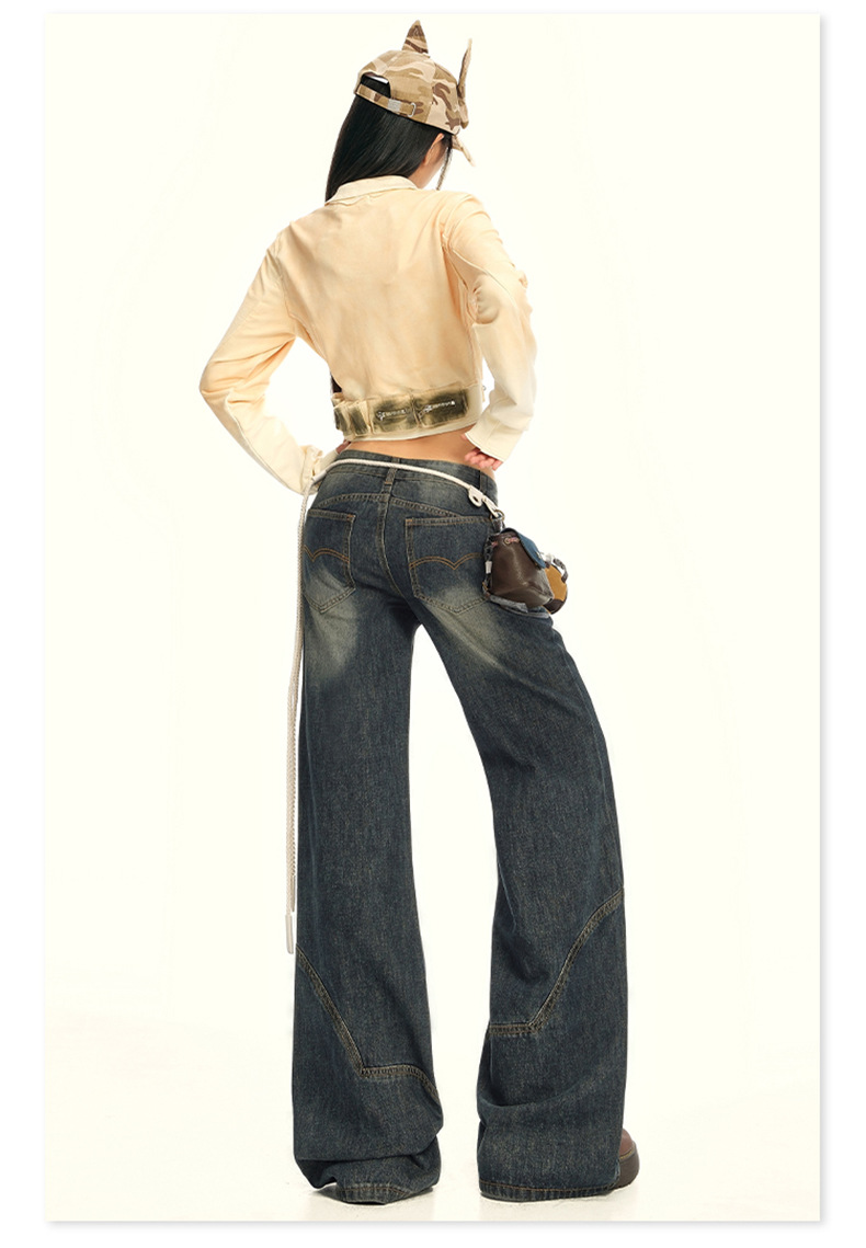 Women's Wide-Leg Jeans with Splicing Retro Design Loose and Slimming Flare Pants