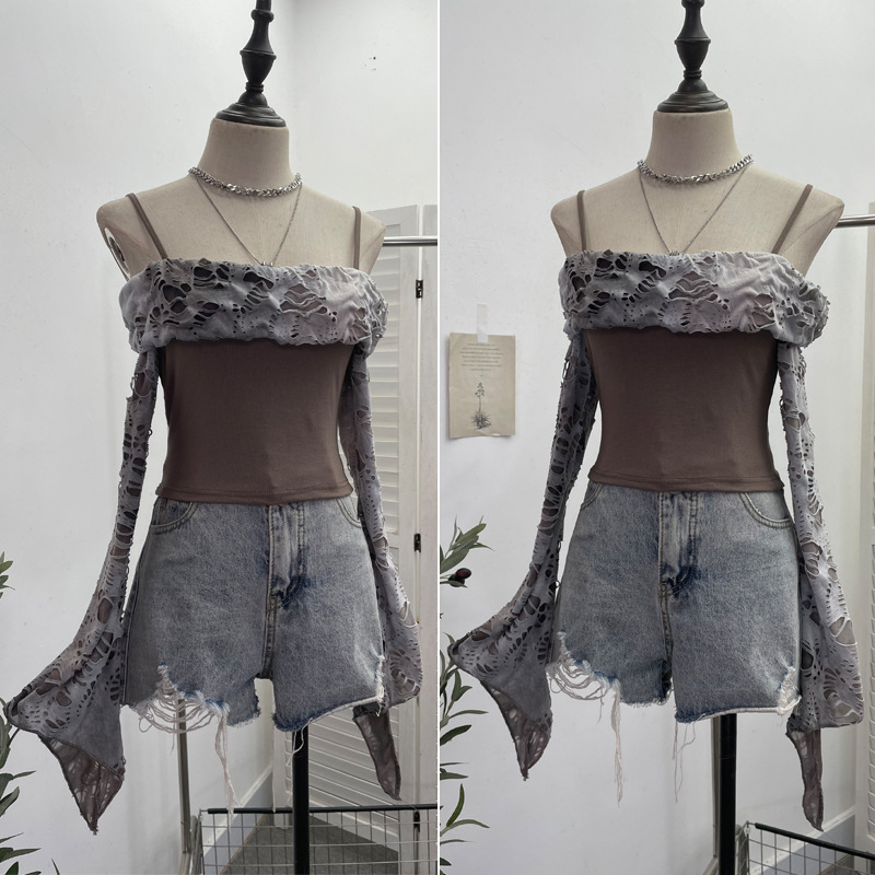 Cutout Full Sleeve Cropped T-Shirt