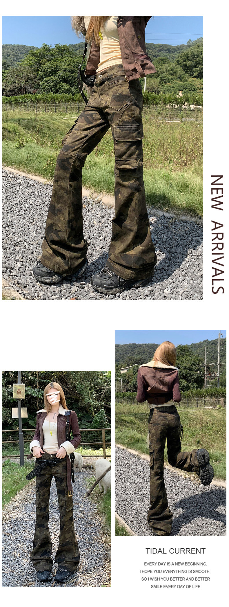 Women's Pants Camouflage Trousers Straight Leg Slim Flare Casual Pants for Women