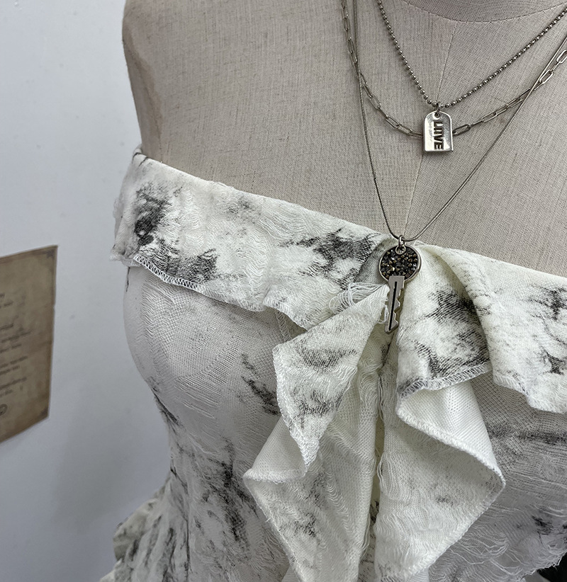 Ombre Asymmetrical Distressed Frilled Bandeau Vest