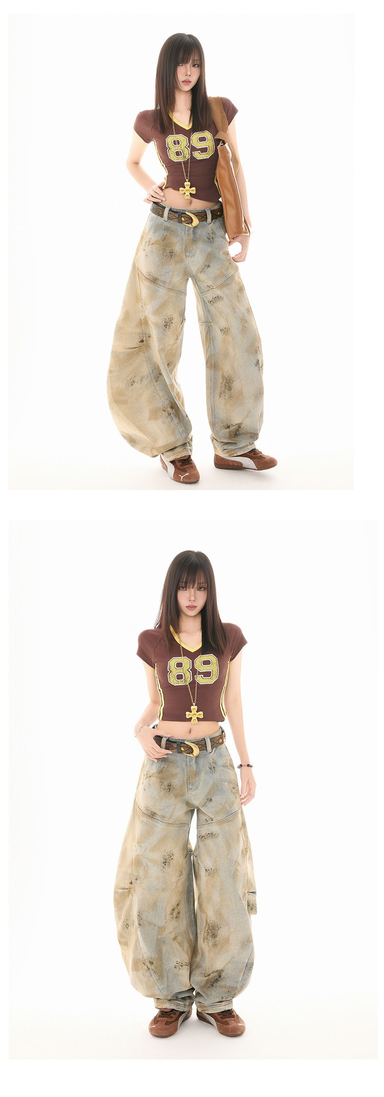 Women's Distressed Scythe Jeans Unique Design Loose Scythe Pants