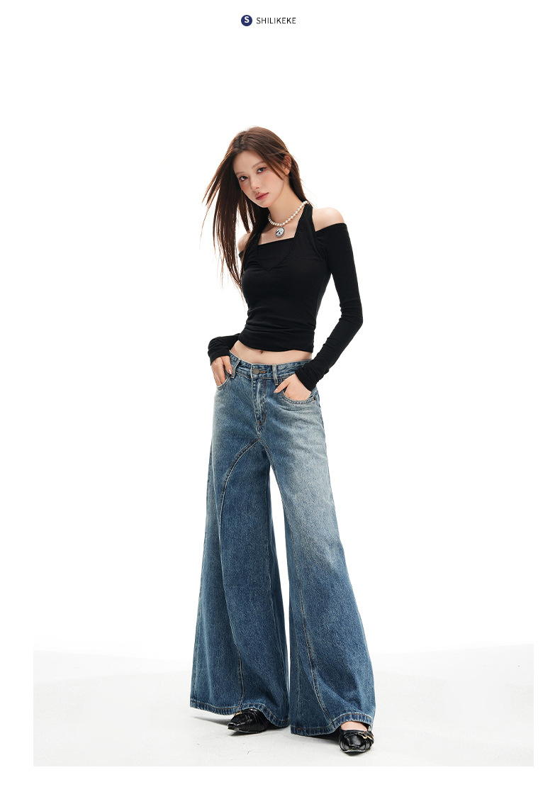 Wide Leg Jeans for Women Autumn New Design Deconstructed Style American Cut Loose Straight Pants