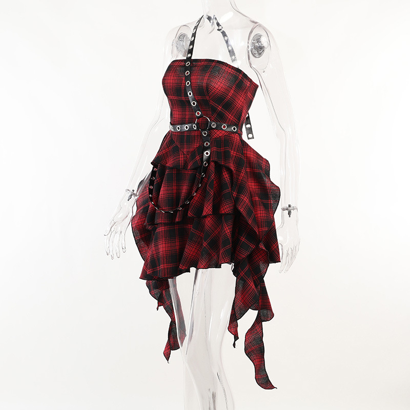 Urban Asymmetric Checkered Tube Dress