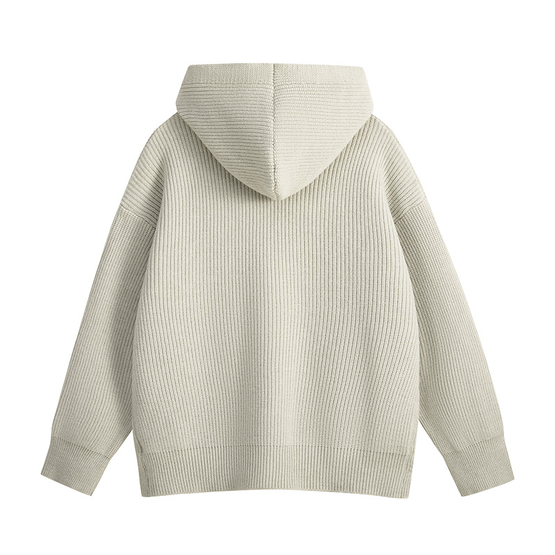 Plain Textured Open Front Hood Jacket