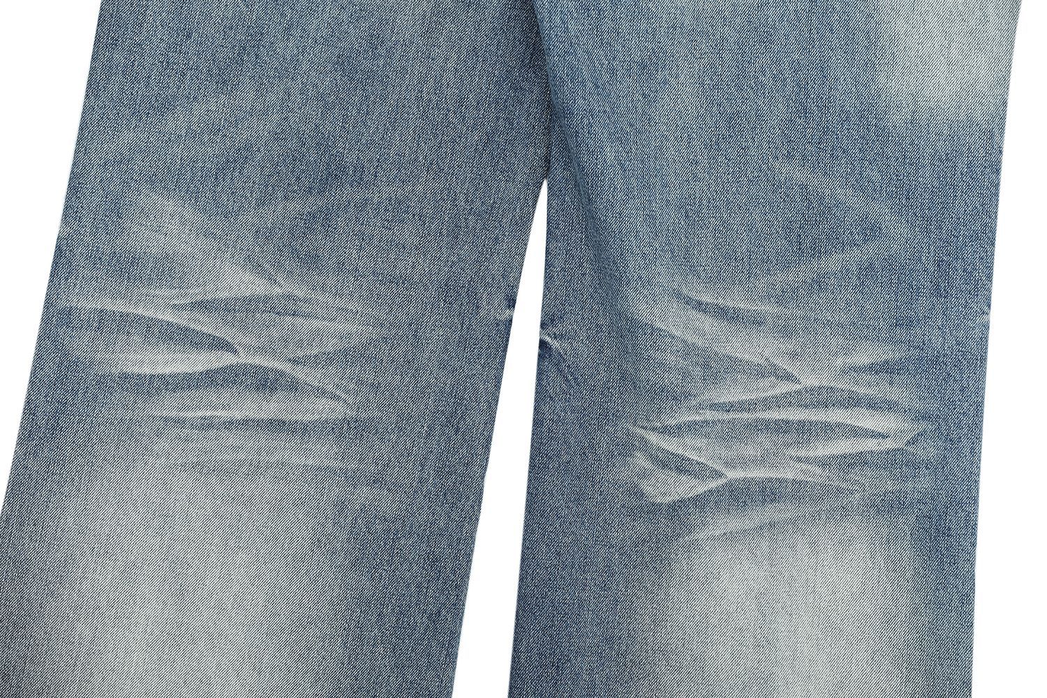 Vintage Street Cat-Whisker Pattern Loose Fit Men's Washed Blue Flared Jeans